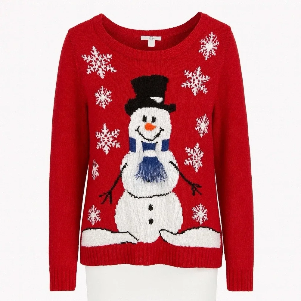 Carolyn Taylor Winter Sweater Womens Large Red White Winter Snowman Long Sleeves - Picture 1 of 9